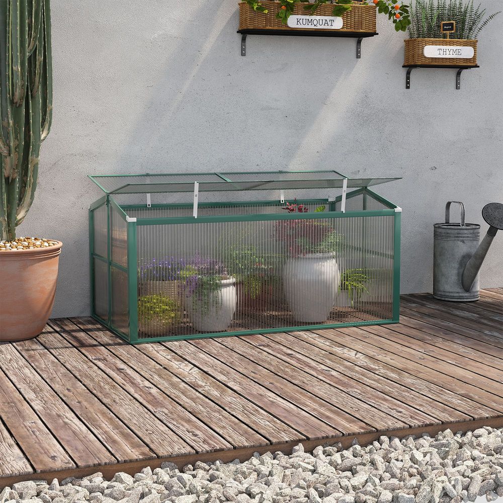 Premium Outsunny Aluminium Cold Frame Greenhouse Planter 130x70x61cm | High-Quality, Openable Top | Versatile & Durable