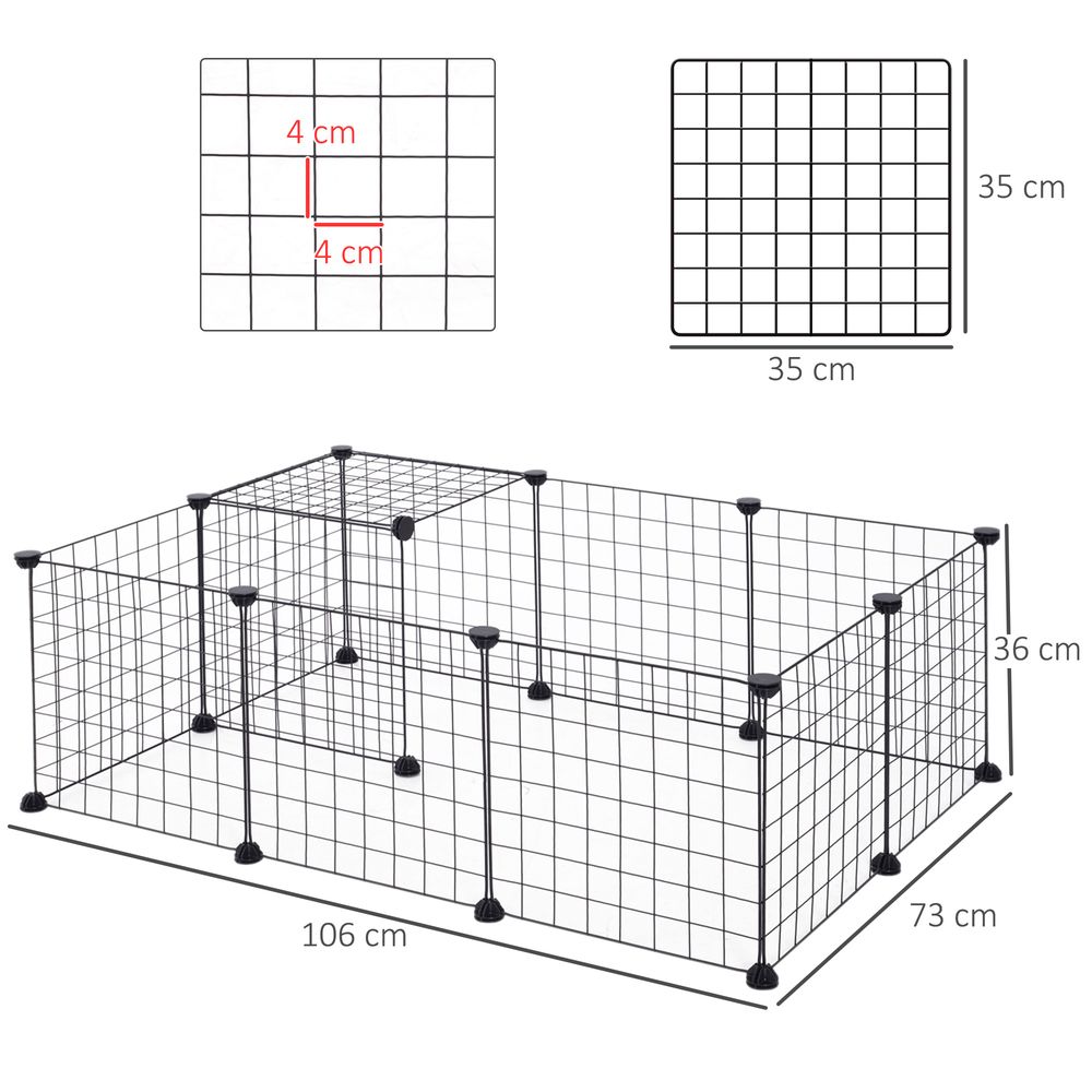 Pawhut DIY Pet Playpen Metal Wire Fence 12 Panel Enclosure Indoor Outdoor Guinea Pig Rabbit Small Animals Cage, Black
