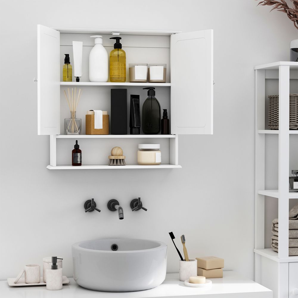 kleankin Wall-mounted Cabinet Mirror Door Bathroom Organiser Living Room White
