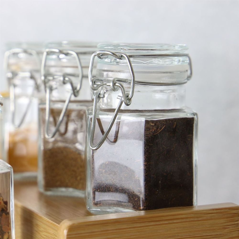 Hexagonal Spice Jars - Set of 12 | M&W | Vintage Glass Storage Containers | Airtight Lids | 100ml Capacity | Oven, Fridge, Dishwasher Safe