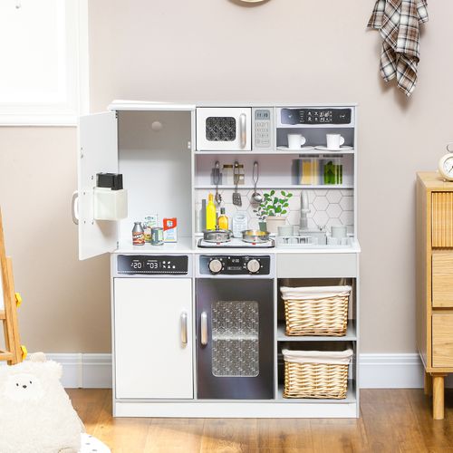 AIYAPLAY Play Kitchen, Pretend Toy Kitchen w/ Sounds Lights, Microwave