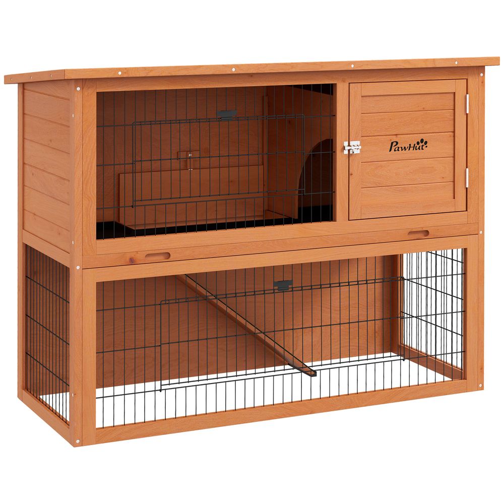 PawHut Wood Rabbit Hutch, Outdoor, 1-2 Rabbits - Orange