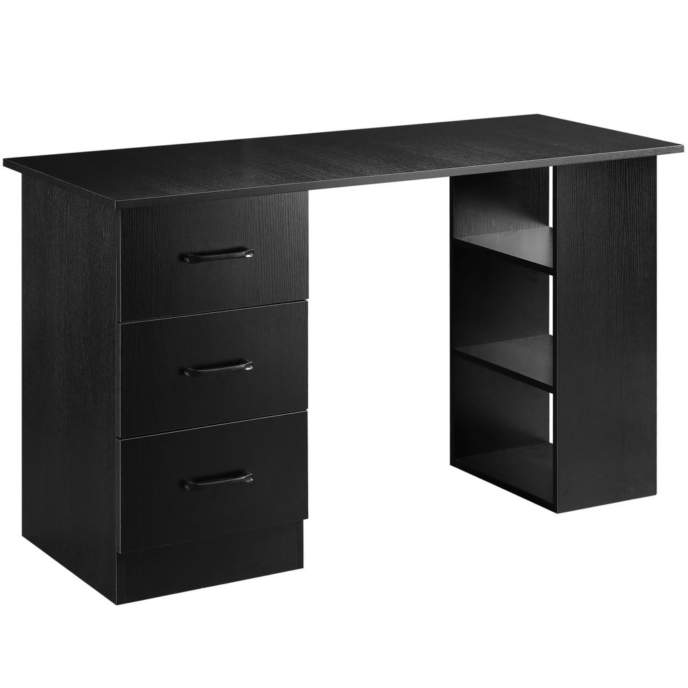 Modern Black 120cm Computer Desk Shelf, Drawers - High-Quality Black