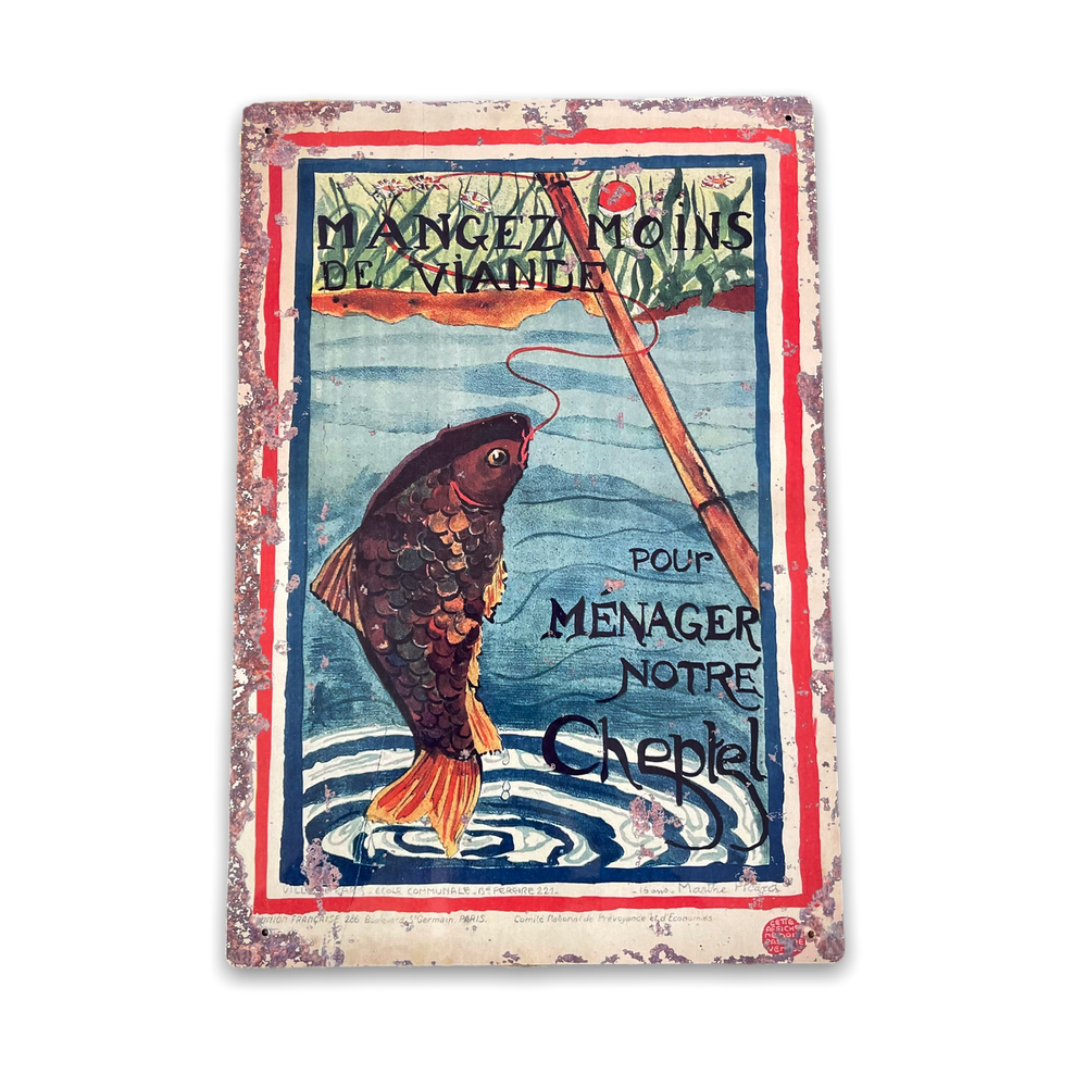 Vintage Metal Sign - Old Fishing Scene - Reproduction Retro Poster - UK Made - 40x28cm - Indoor/Outdoor Use
