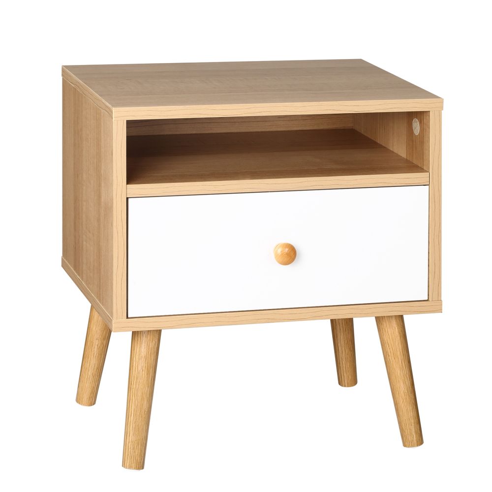 Bedside Table Modern Nightstand Bedside Cabinet w/ Drawer Shelf Natural