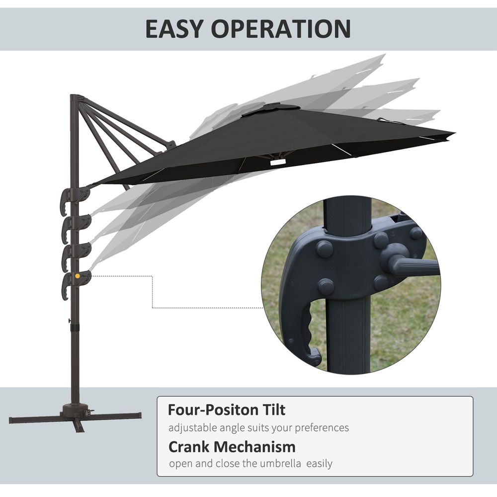 Outsunny 3m LED Cantilever Parasol Outdoor with Base Solar Lights Dark Grey