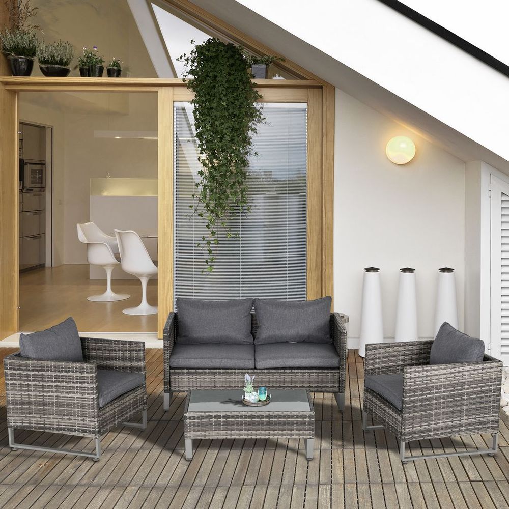 Premium 4-Piece Outdoor Dining Set: PE Rattan Wicker Sofa Chairs +Table, Cushions