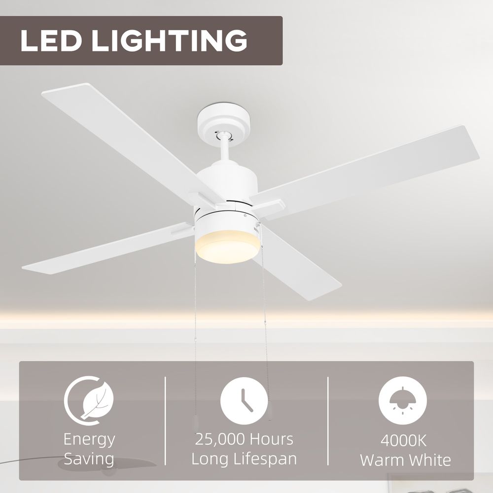 HOMCOM Mounting Reversible Ceiling Fan with Light, Pull-chain