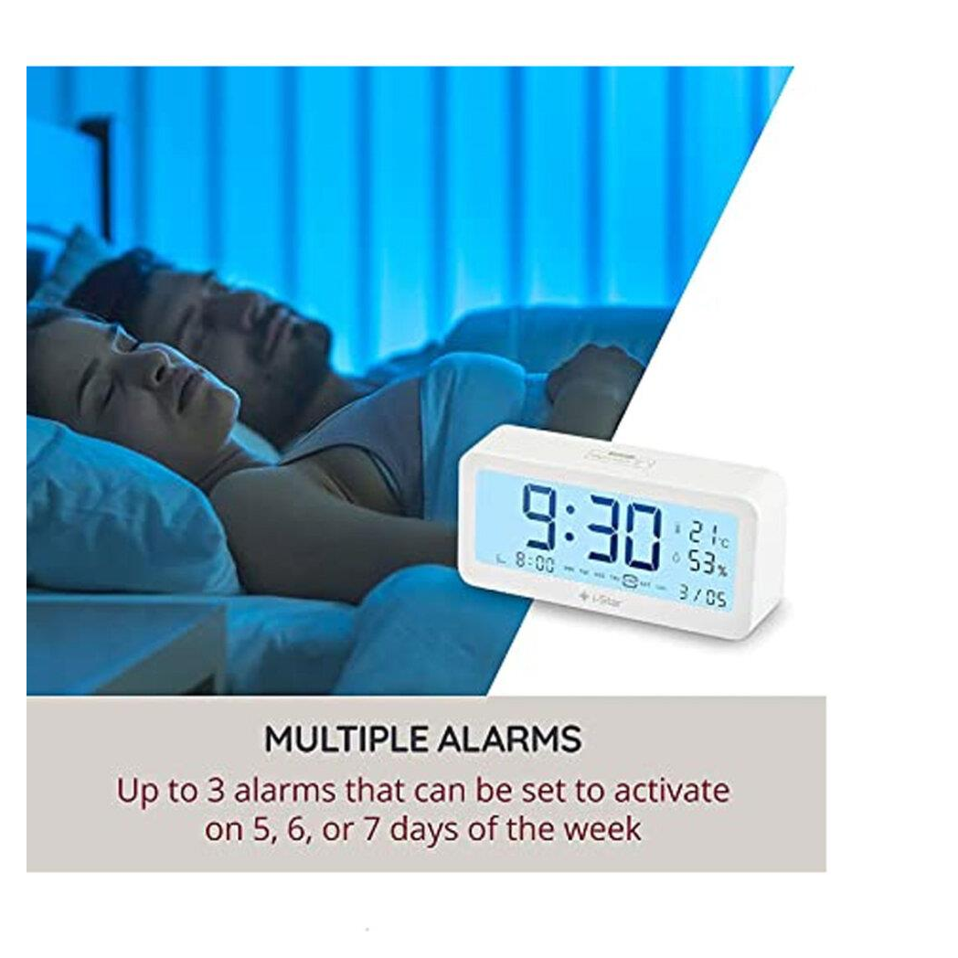 i-Star Portable White Alarm Clock with Temperature and Humidity- 90081PI