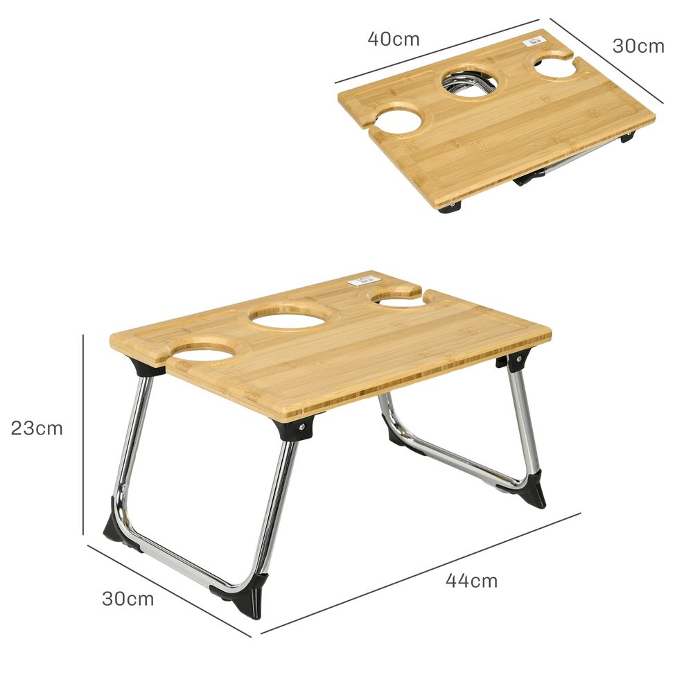 HOMCOM Foldable Wine/Table, Bamboo Picnic/Outdoor Table with Bottle/Glass Holder