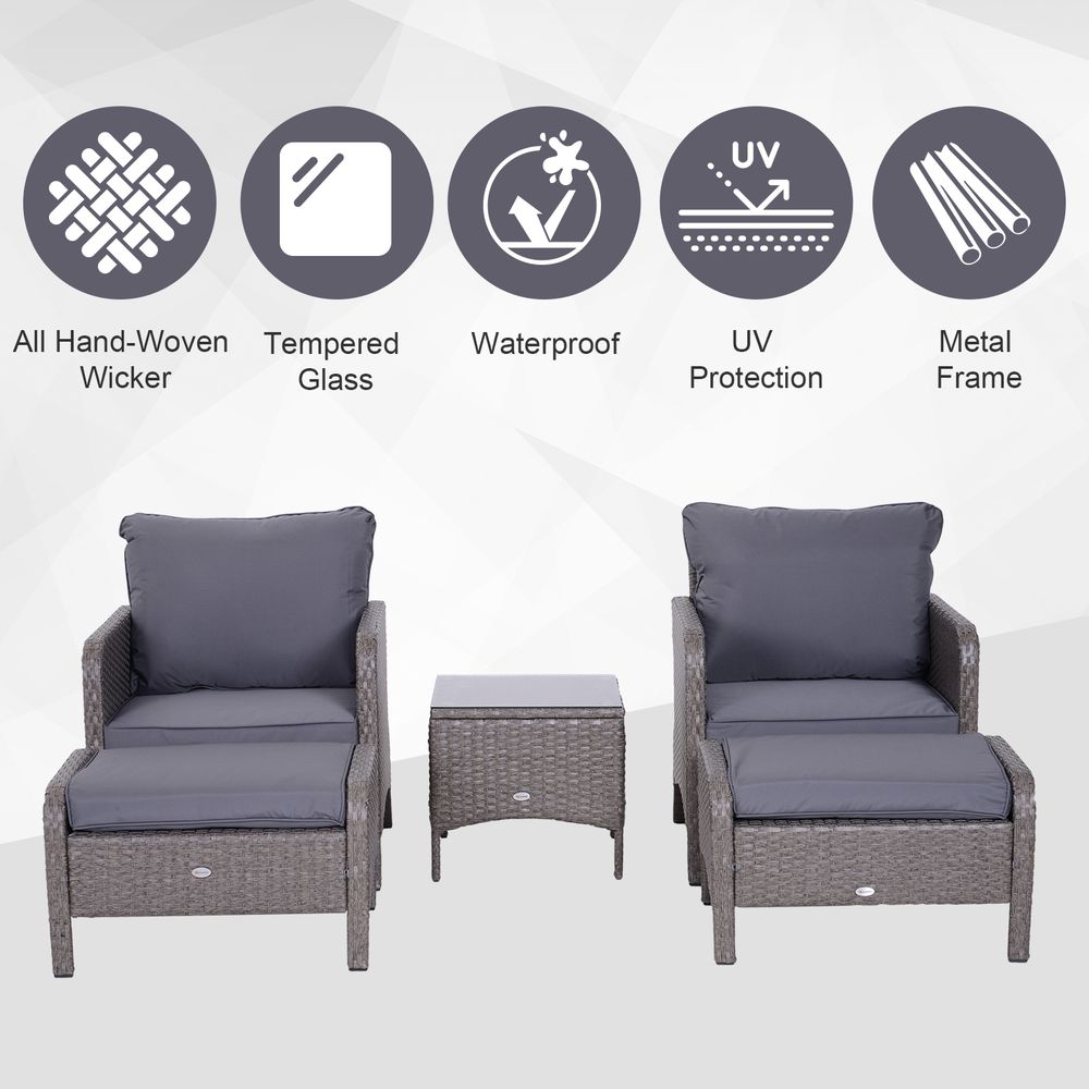 Premium Rattan Furniture Set - 5 Pcs, Steel Frame, Grey