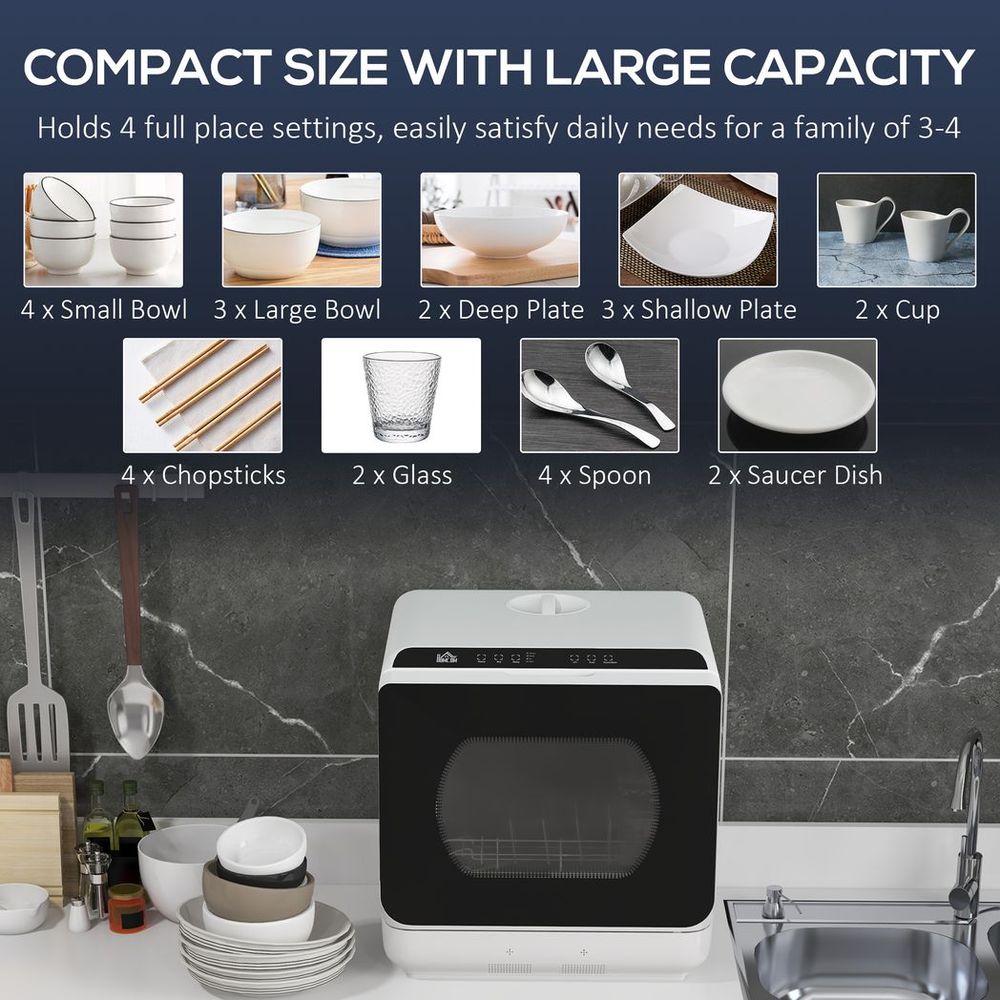 HOMCOM Table Top Dishwasher w/ 4 Place Settings 6 Programmes Fruit Wash Mode