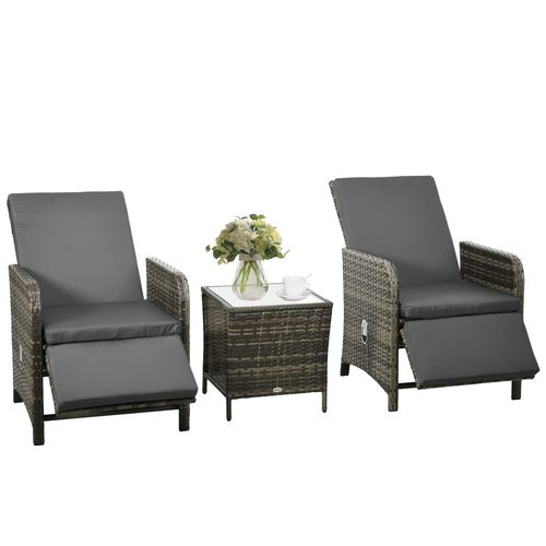 Outsunny 3 Pieces Rattan Bistro Set w/ Adjustable Backrest - Mix-Grey