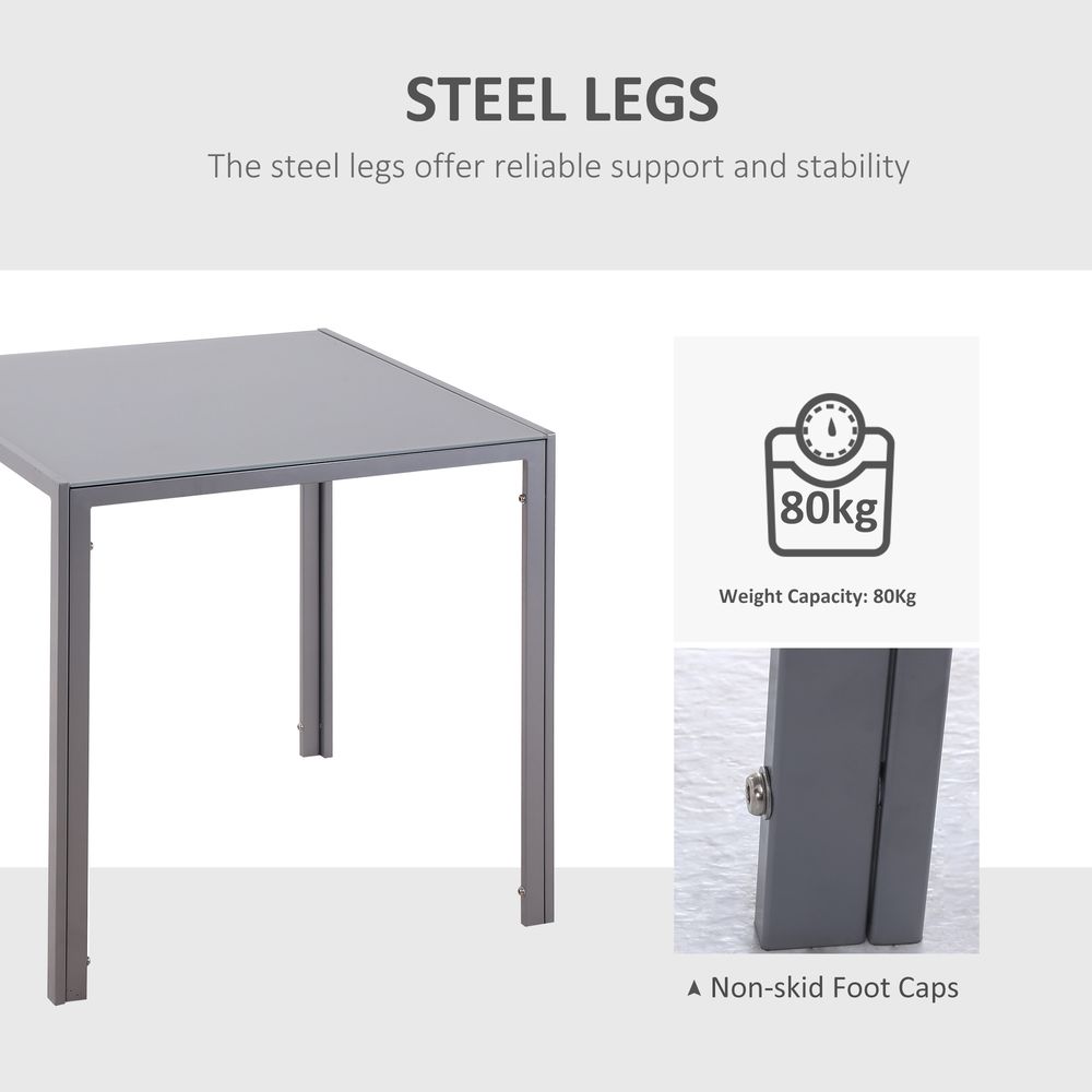 HOMCOM Modern Square Dining Table, Seats 4, with Glass Top & Metal Legs for Dining Room, Living Room, Greyare Design with Tempered Glass & Metal Legs