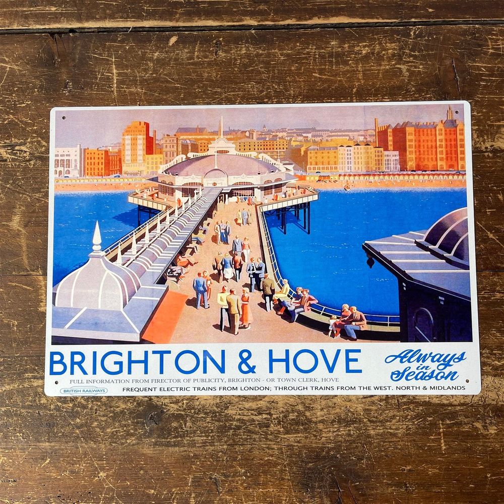 Authentic British Railways Retro Metal Sign - Brighton & Hove Advertising - Premium Quality - 28x40cm - Made in UK