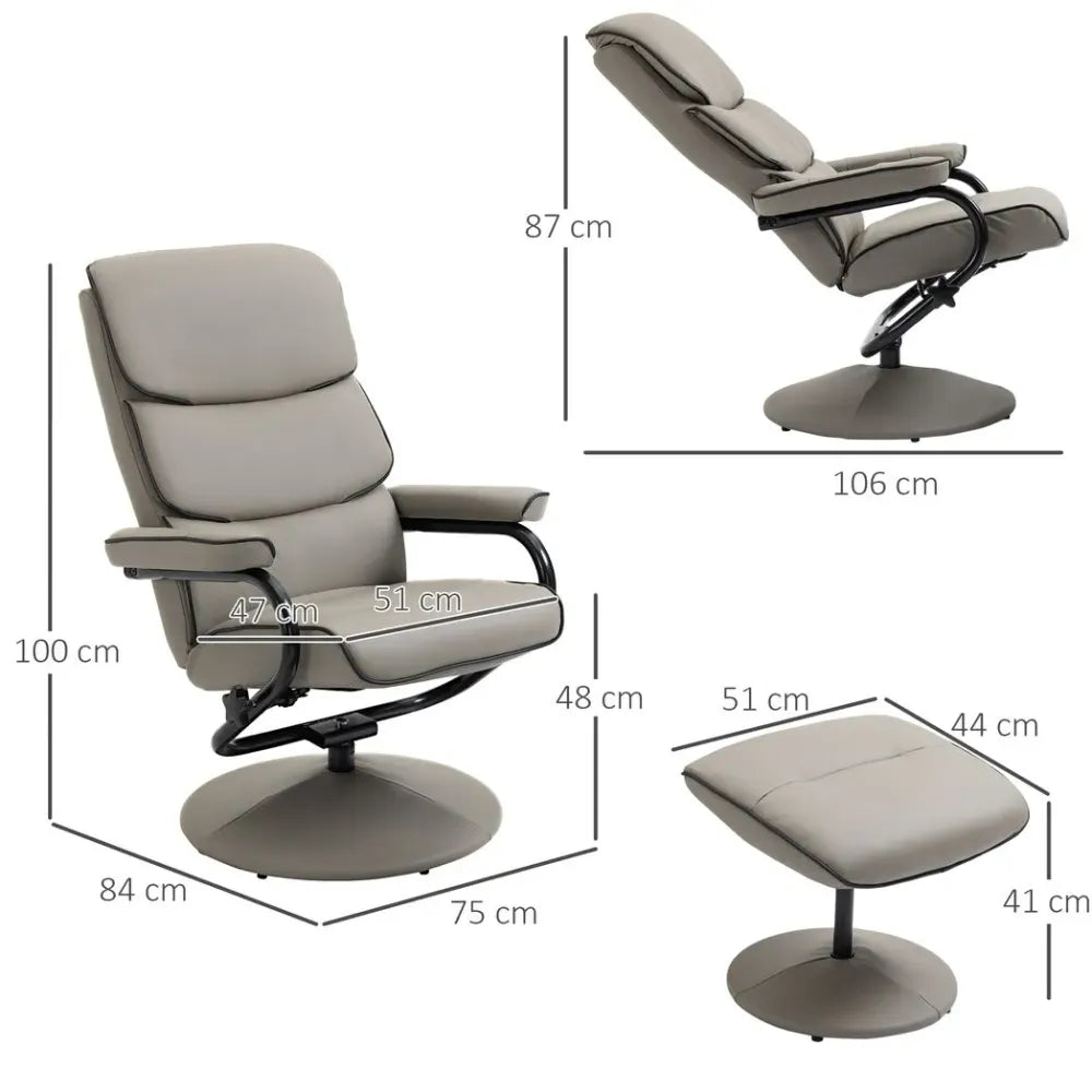 Faux Leather Recliner Chair w/ Ottoman, 135  Adjustable Backrest & Thick Padding
