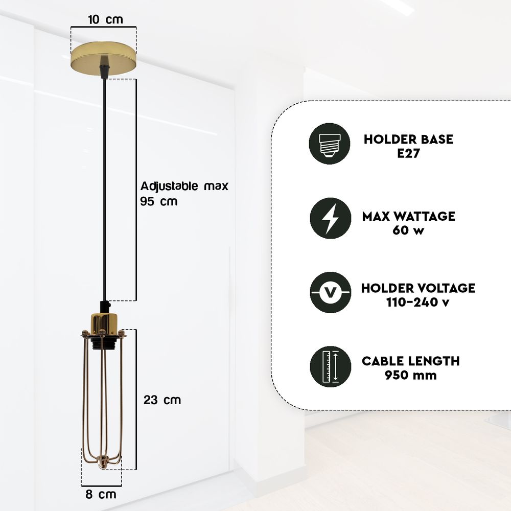 Single Ceiling E27 Pendant Light - Industrial Vintage Hanging Lamp, Wire Cage Design