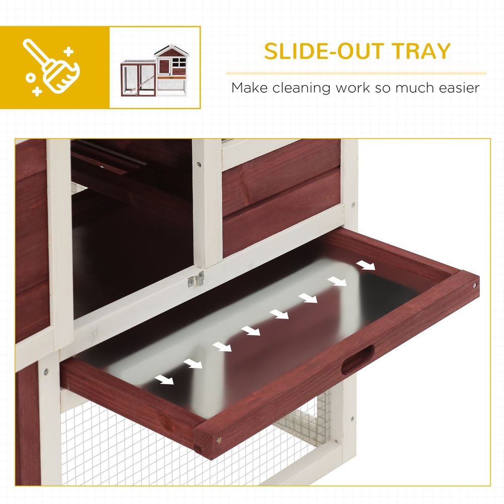 PawHut Rabbit Hutch Outdoor Wooden Guinea Pig Hutch Rabbit Run Bunny Cage Small Animal House Pull-Out Tray, Brown, 122 x 62.6 x 92 cm