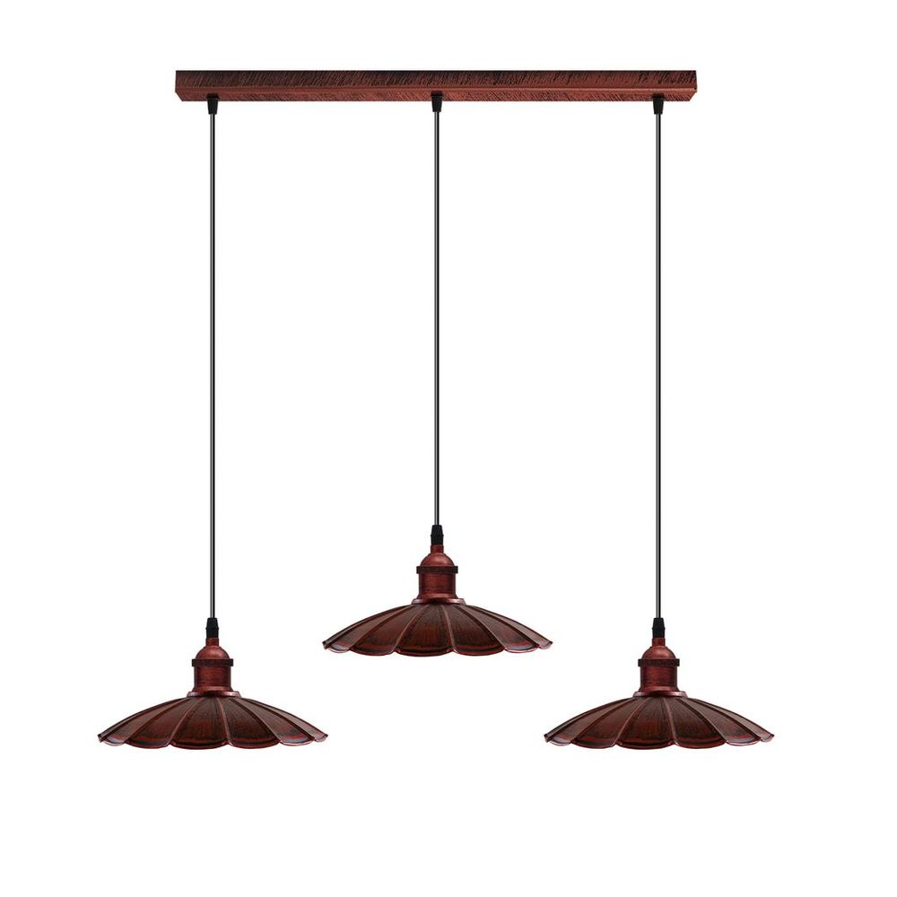 Vintage Industrial Rustic Red 3 Head Pendant - Metal Brushed Light Fitting - Umbrella Shape Lamp Shade - High Quality