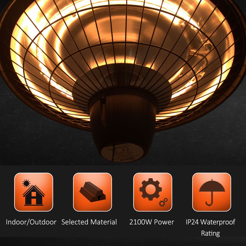 Outsunny 2100W Electric Patio Heater Garden Ceiling Hanging Warmer Halogen Light