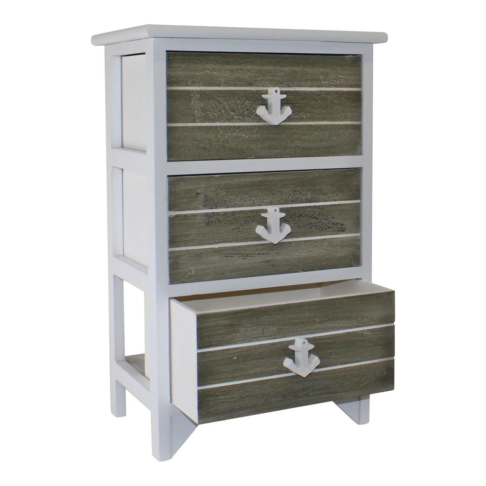 3-Drawer Nautical Anchor Chest in Grey & White | Best Quality, Ideal for Nautical-Themed Decor