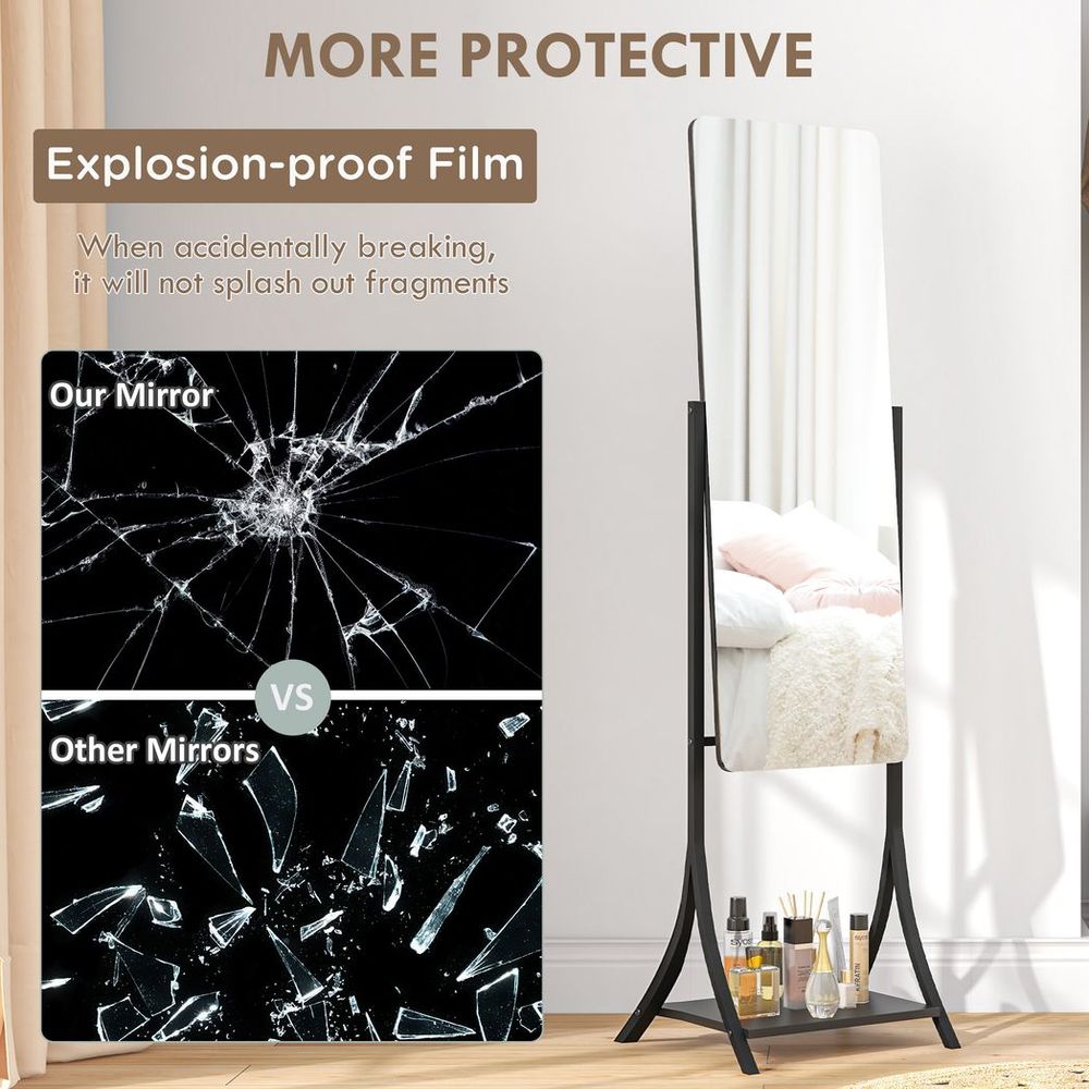 HOMCOM Adjustable Full Body Mirror w/ Shelf - Freestanding, Modern, High Quality
