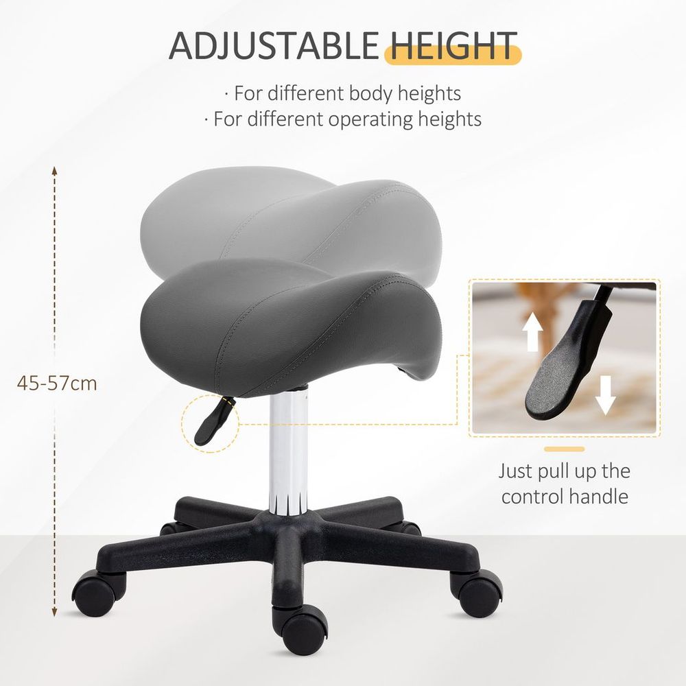 HOMCOM Saddle Stool Adjustable Rolling Salon Chair for Massage Spa Beauty Grey