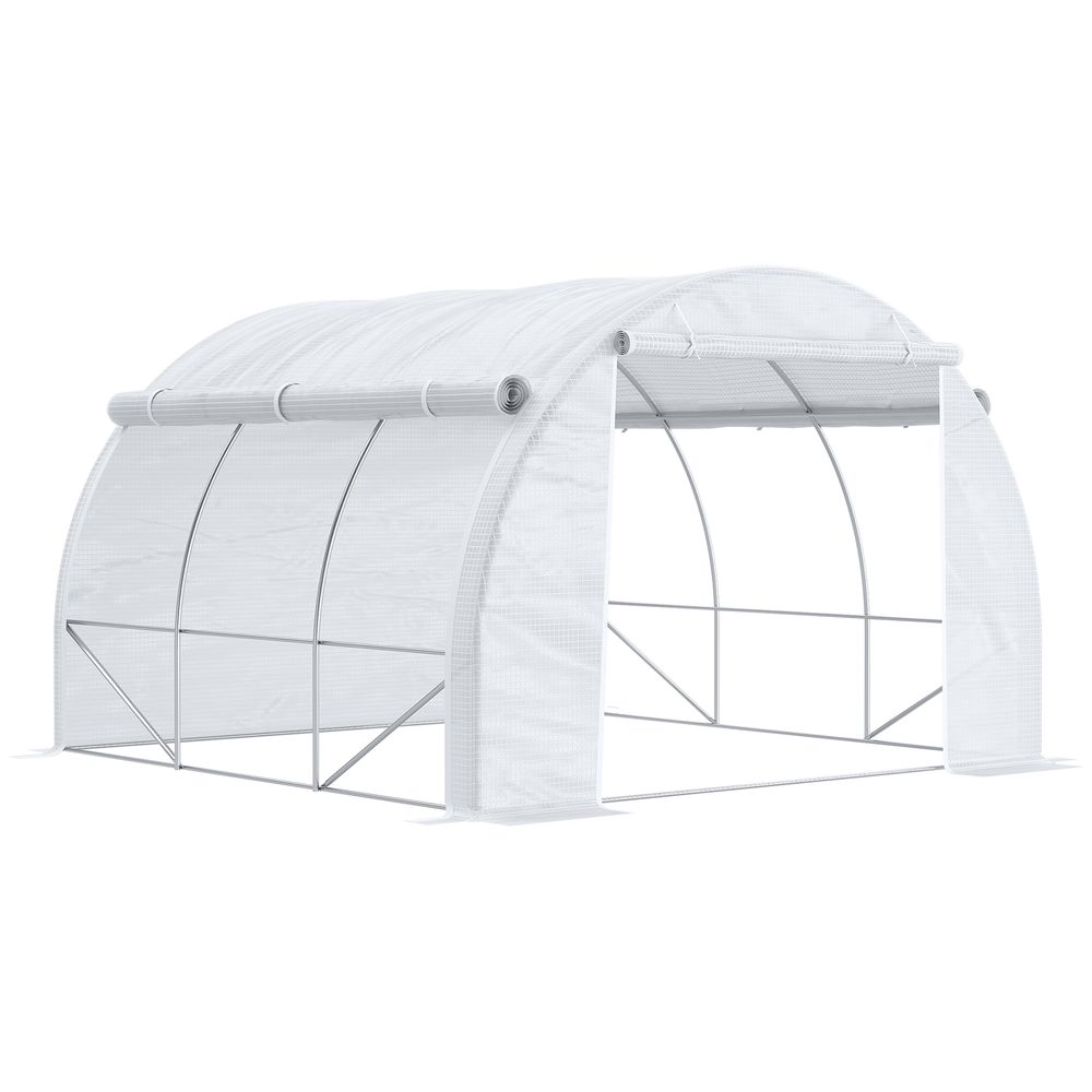Premium 3x3x2m Polytunnel Greenhouse Tent - Steel Frame - White - High Quality - All Weather - Easy Access - Ventilated