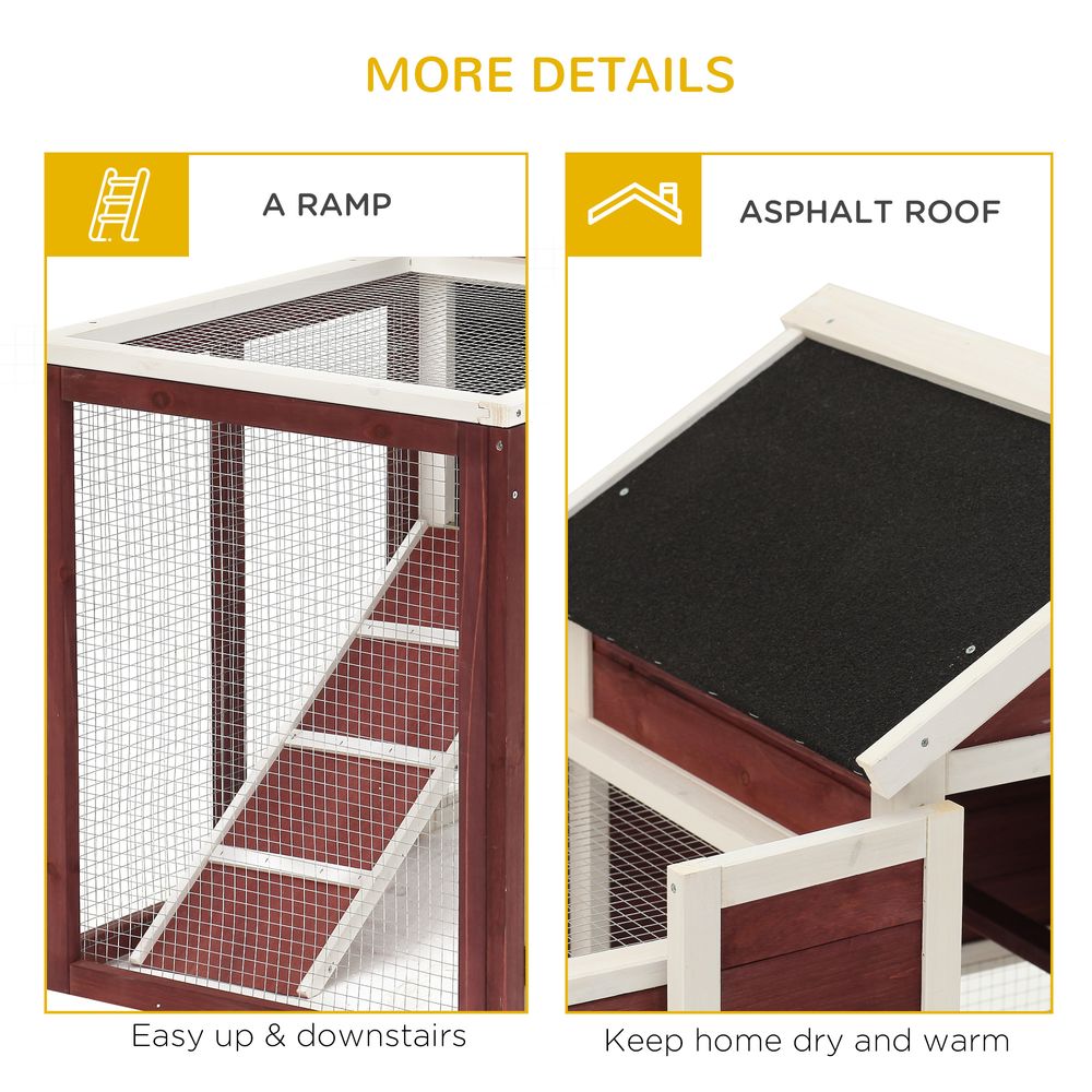 PawHut Rabbit Hutch Outdoor Wooden Guinea Pig Hutch Rabbit Run Bunny Cage Small Animal House Pull-Out Tray, Brown, 122 x 62.6 x 92 cm