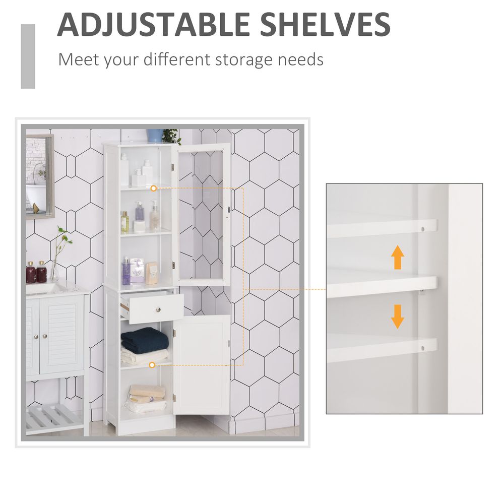 Bathroom Storage Cabinet: 3-tier Shelf, Glass Door, White