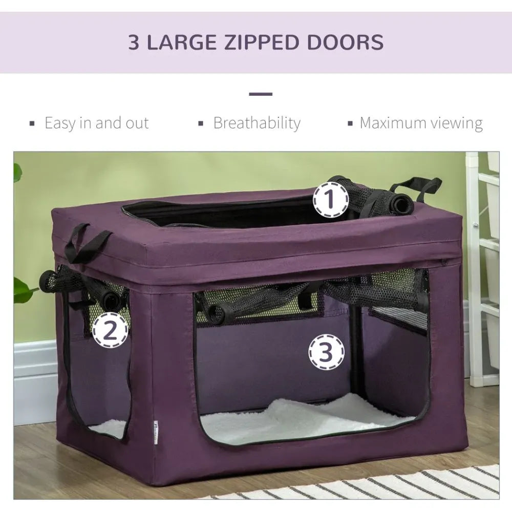 60cm Foldable Pet Carrier Cat Bag w/ Cushion, for Miniature Dogs - Purple