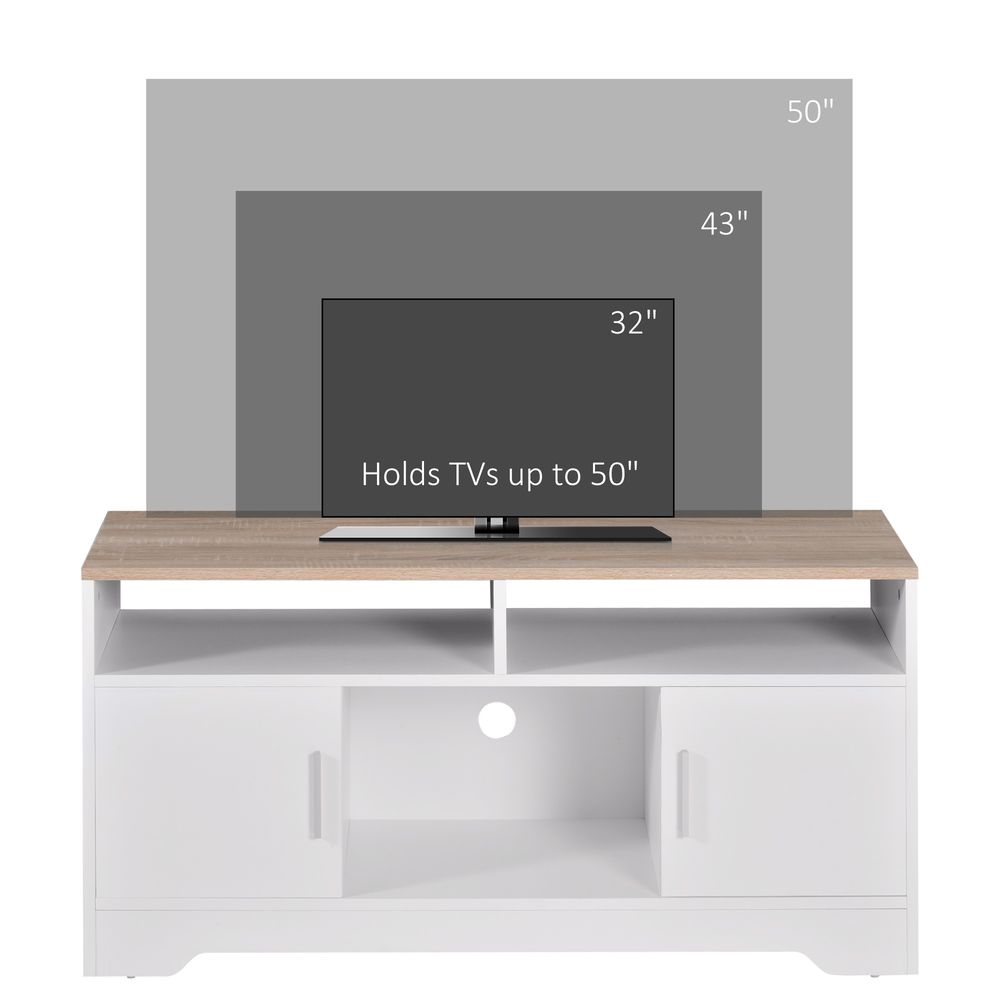HOMCOM TV Stand Cabinet for TVs up to 50", TV Table Unit with Storage, Open Shelves and Cable Management, Modern TV Console for Living Room Bedroom, White