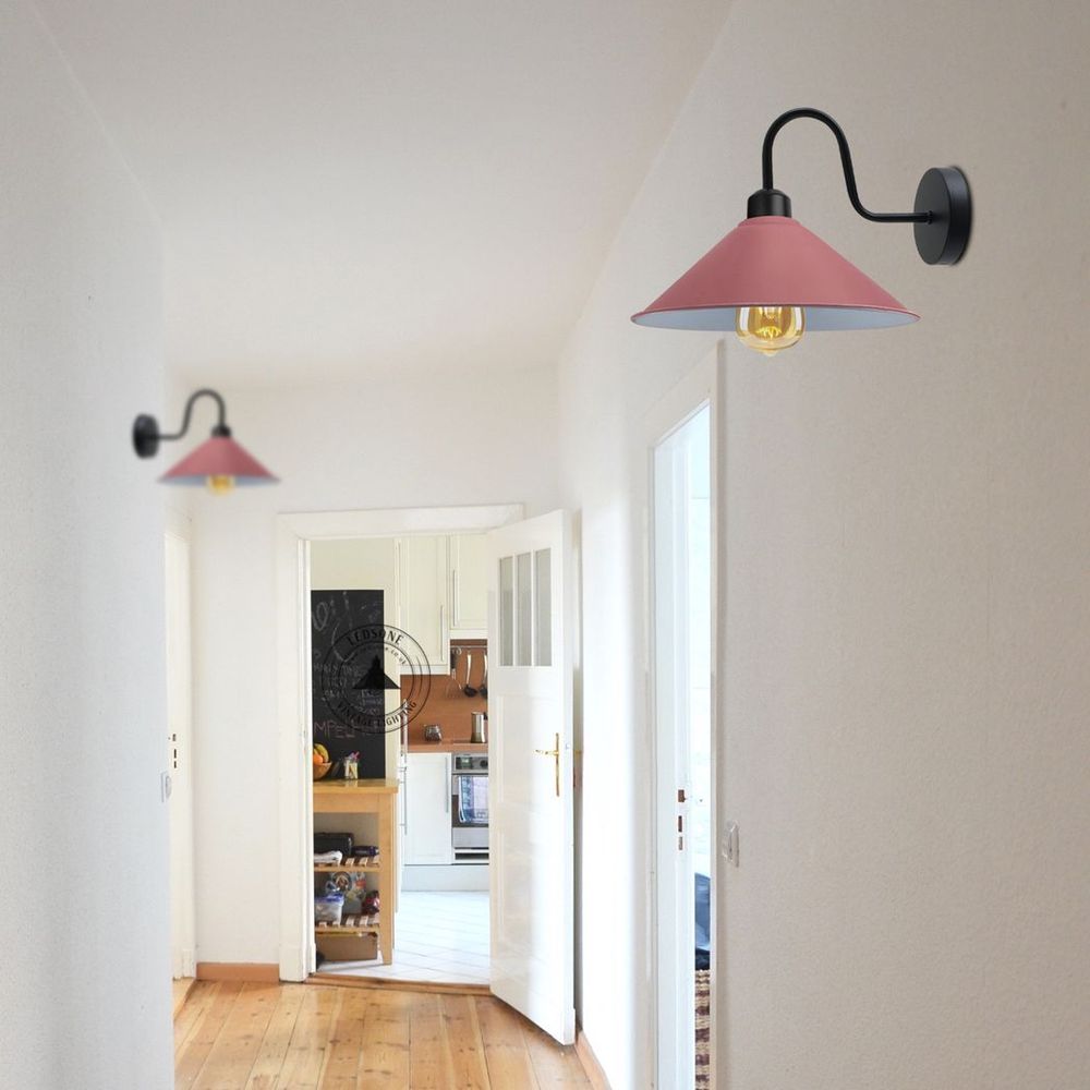 Pink Wall Light Fixture,Black Wall Sconce E27 Base Socket Screw Type Wall Mounted Swan Neck Cone Shape Shade