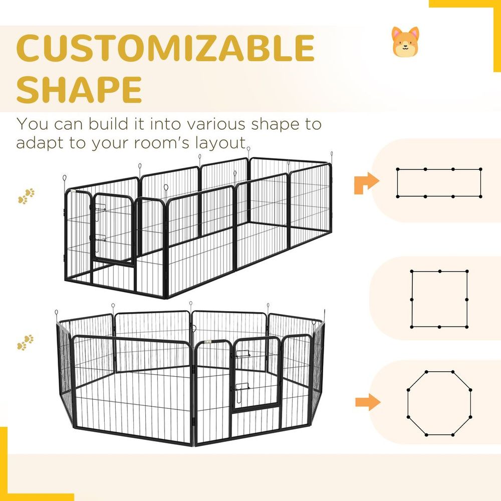 Spacious & Secure Pawhut Pet Pen - Guinea Pig, Dog, Puppy Playpen - Steel, Black