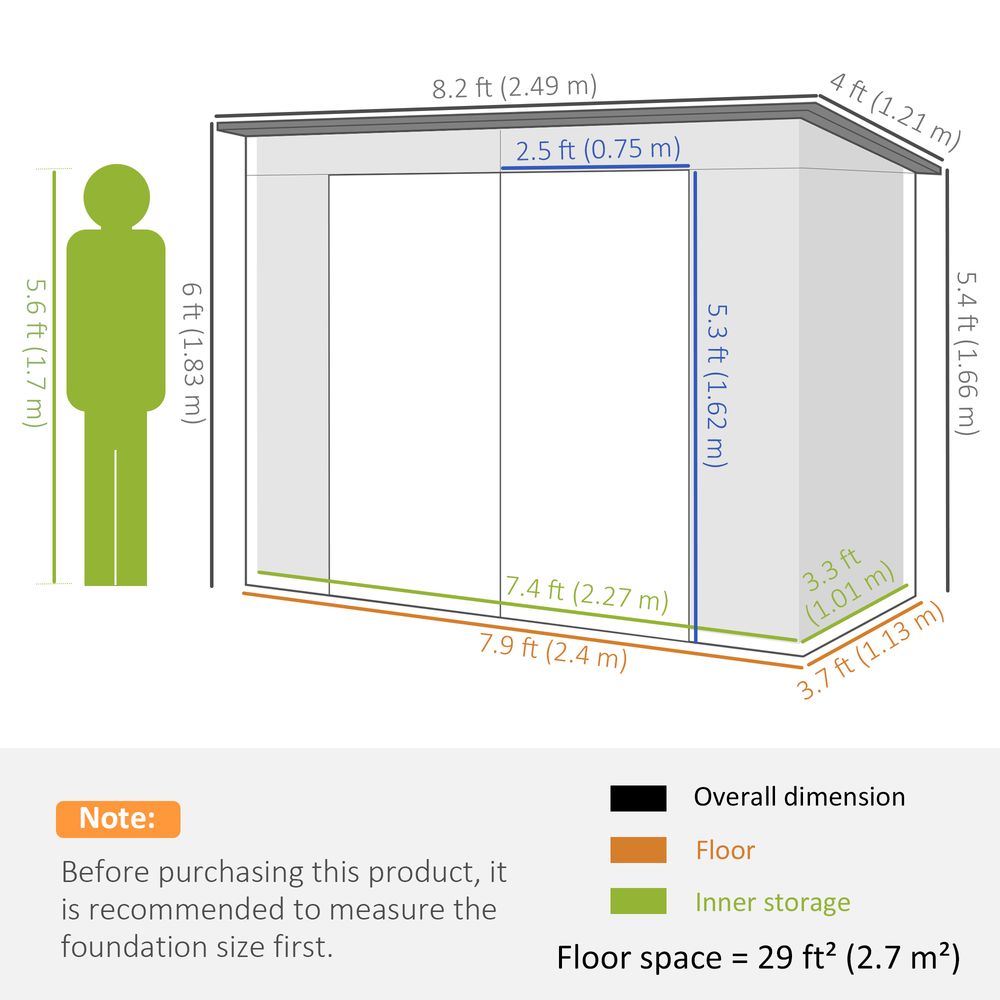 Outsunny 8x4FT Metal Garden Shed w/ Double Doors & 2 Vents - Durable Storage for Gardening Tools