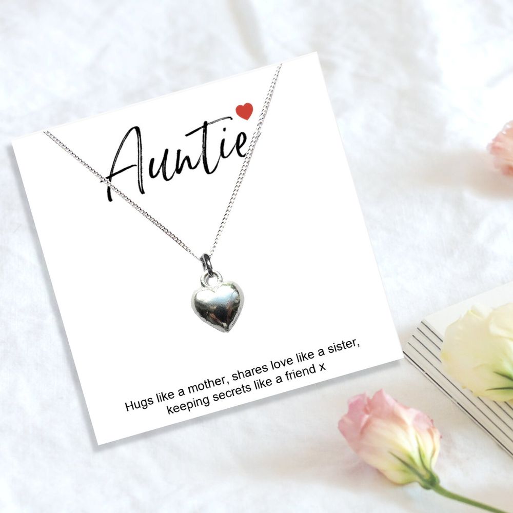 Auntie Heart Necklace - Sentimental Message Card - Sterling Silver - Gift Box Included