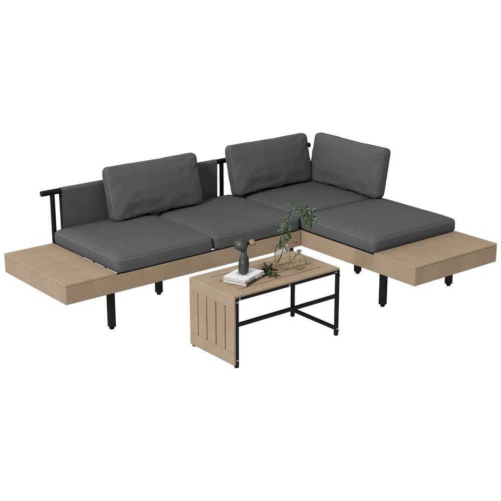 Transform Your Garden with Outsunny HDPE Furniture Sets - Grey, Cushions, Table, L-Shaped Sofa