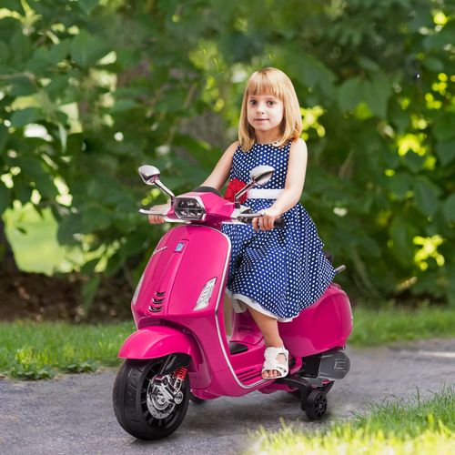 AIYAPLAY Vespa Licensed 12V Kids Electric Motorbike w/ 2 Training Wheels