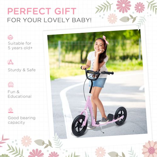 HOMCOM Kids Scooter Kick Scooter with 12" EVA Tyres, Rear Brake, Big Wheels Scooter for 5-12 Years Old
