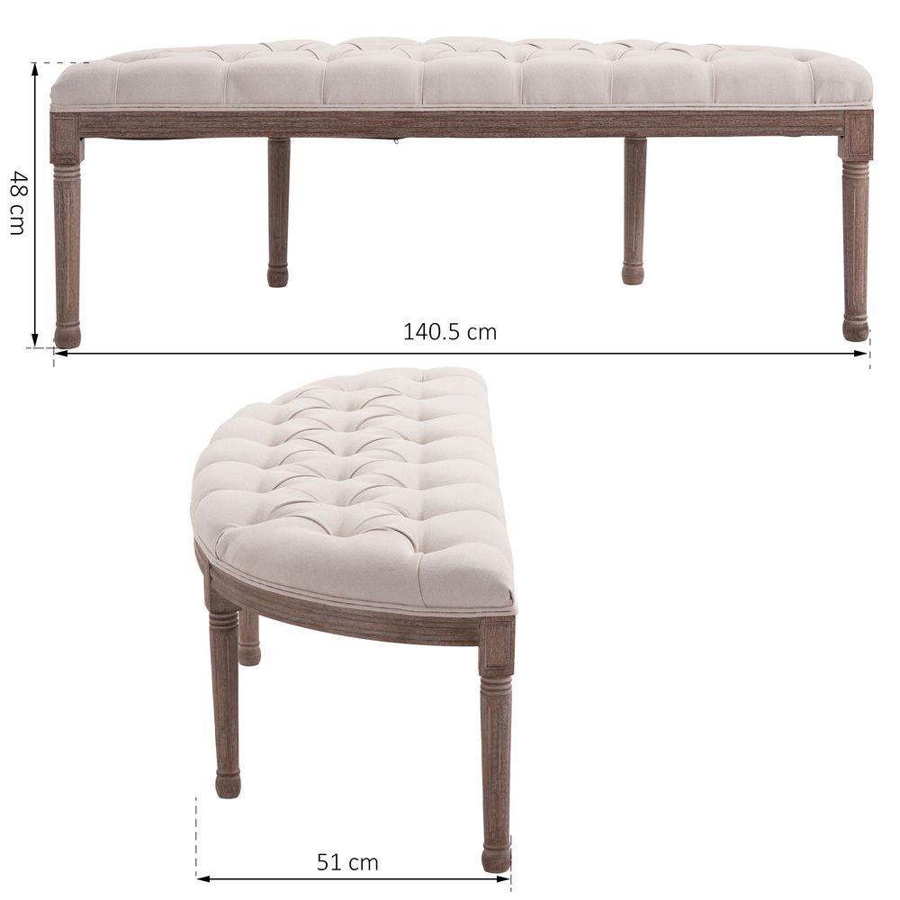 HOMCOM Button-Tufted Half-Circle Bench Ottoman | Cream | Padded Seat | Premium Quality
