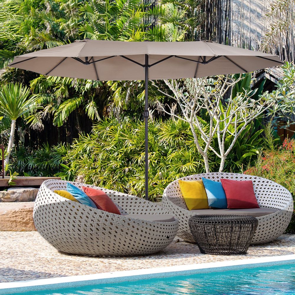 Outsunny 4.6m Double-Sided Patio Parasol Umbrella - UV Resistant, Easy Crank Lift - Perfect for Enjoying the Sun!