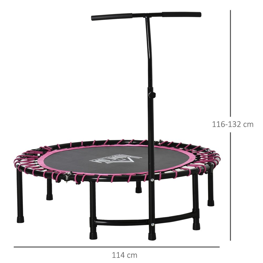 HOMCOM 45” Round Mini Fitness Trampoline Rebounder Indoor Outdoor Mini Jumper with Adjustable Handle - Pink