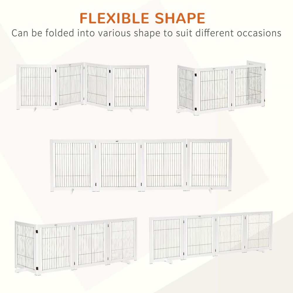 PawHut Freestanding Pet Gate Safety Barrier 4 Pannel with Support Feet White