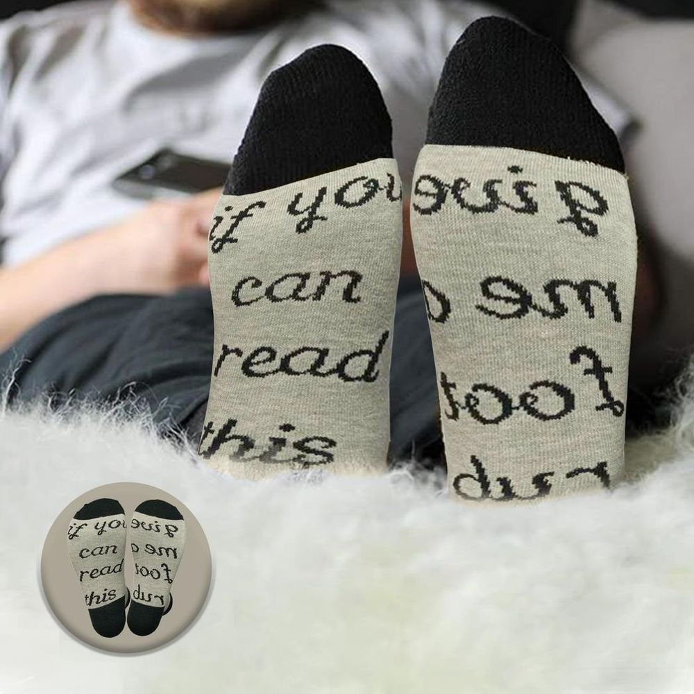 Flo Socks Funny Socks Fashionable and Warm with Anti-Slip Slogan Message Joke, Fits Size 4-7 UK, If You Can Read This Give Me a Foot Rub Grey