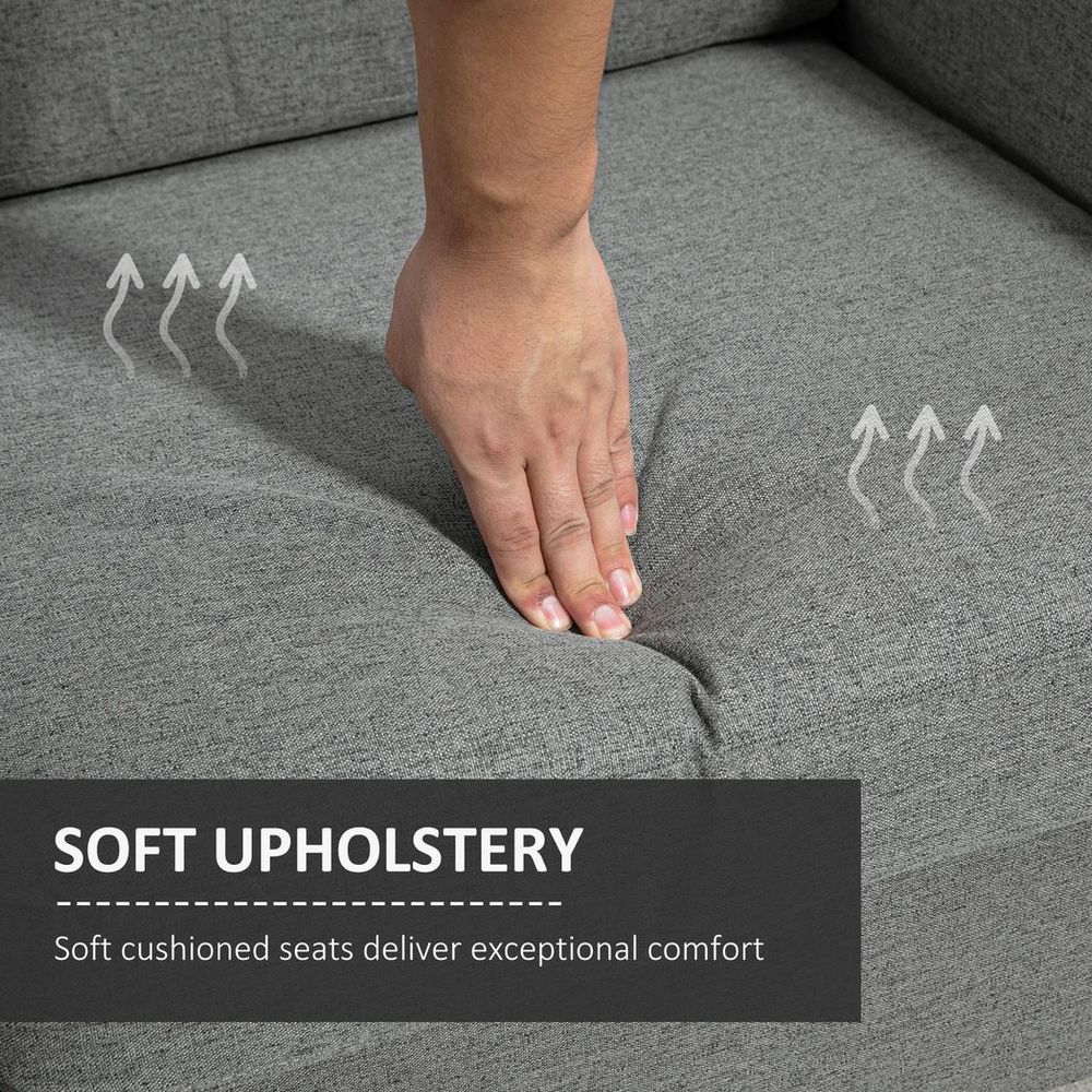 HOMCOM Double Seat Sofa Linen Upholstery Loveseat Couch w/ Armrests, Grey