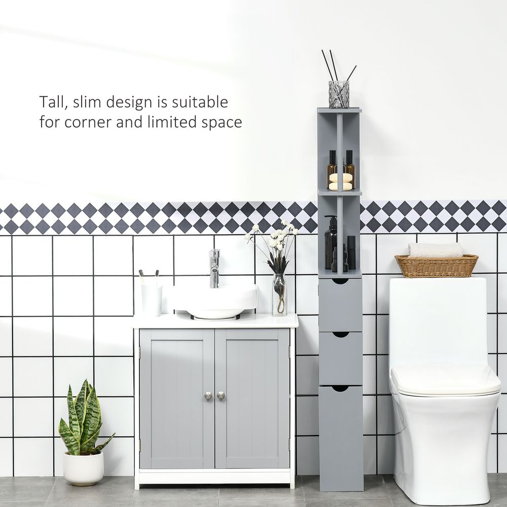 HOMCOM Tall Bathroom Cabinet, Storage Shelf, Drawers, Grey