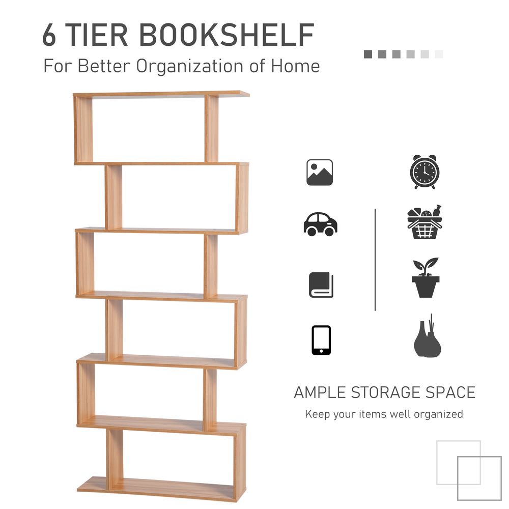 6-Tier S-Shaped Maple Shelf: Versatile Home Office Storage Solution