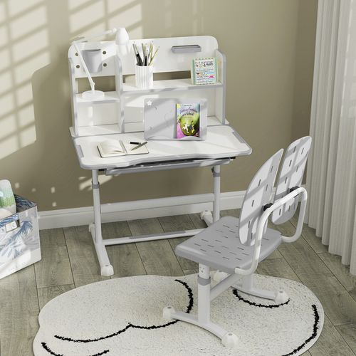 AIYAPLAY Kids Desk and Chair Set w/ Tiltable Desktop Reading Rack