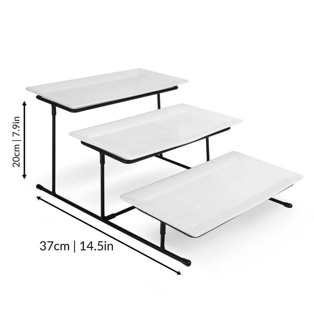 3 Tier Serving Set Platters | Maison & White | Sturdy Stand | Ceramic Plates | Ideal for Parties | High-Quality