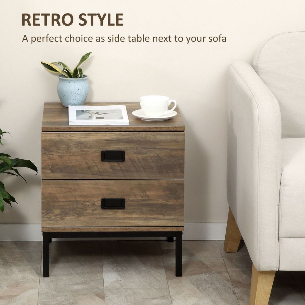 Metal Frame End Table with Storage Drawers | Bedroom & Living Room Furniture